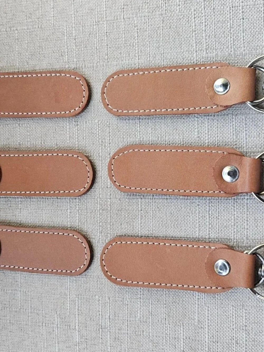 Lot of 6 Keychains Double Sided Genuine Leather Handmade Keys Holder Brown/Olive
